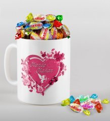 Kişiye Özel Sevgililer Günü Beyaz Kupa ve Haribo Şeker Hediye Seti-3