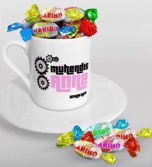 Kişiye Özel Mühendis Anne Tasarımlı Türk Kahvesi Fincanı ve Haribo Şeker Hediye Seti-1