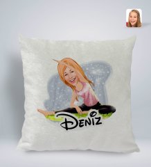 Kişiye Özel İsimli Kadın Yoga Karikatürlü Kare Araç Koltuk Yastığı-1