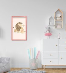 BK Home Sevimli Aslanlar Tasarımlı Dekoratif Pembe Ahşap Çerçeveli Çocuk Odası Tablo-1