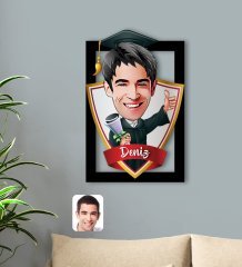 Kişiye Özel İsimli Erkek Mezun Karikatürlü 3D Ahşap Tablo-1