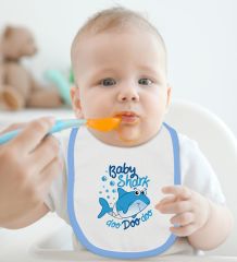 BK Kids Baby Shark Tasarımlı Mavi Bebek Body Zıbın ve Mama Önlüğü Hediye Seti-1