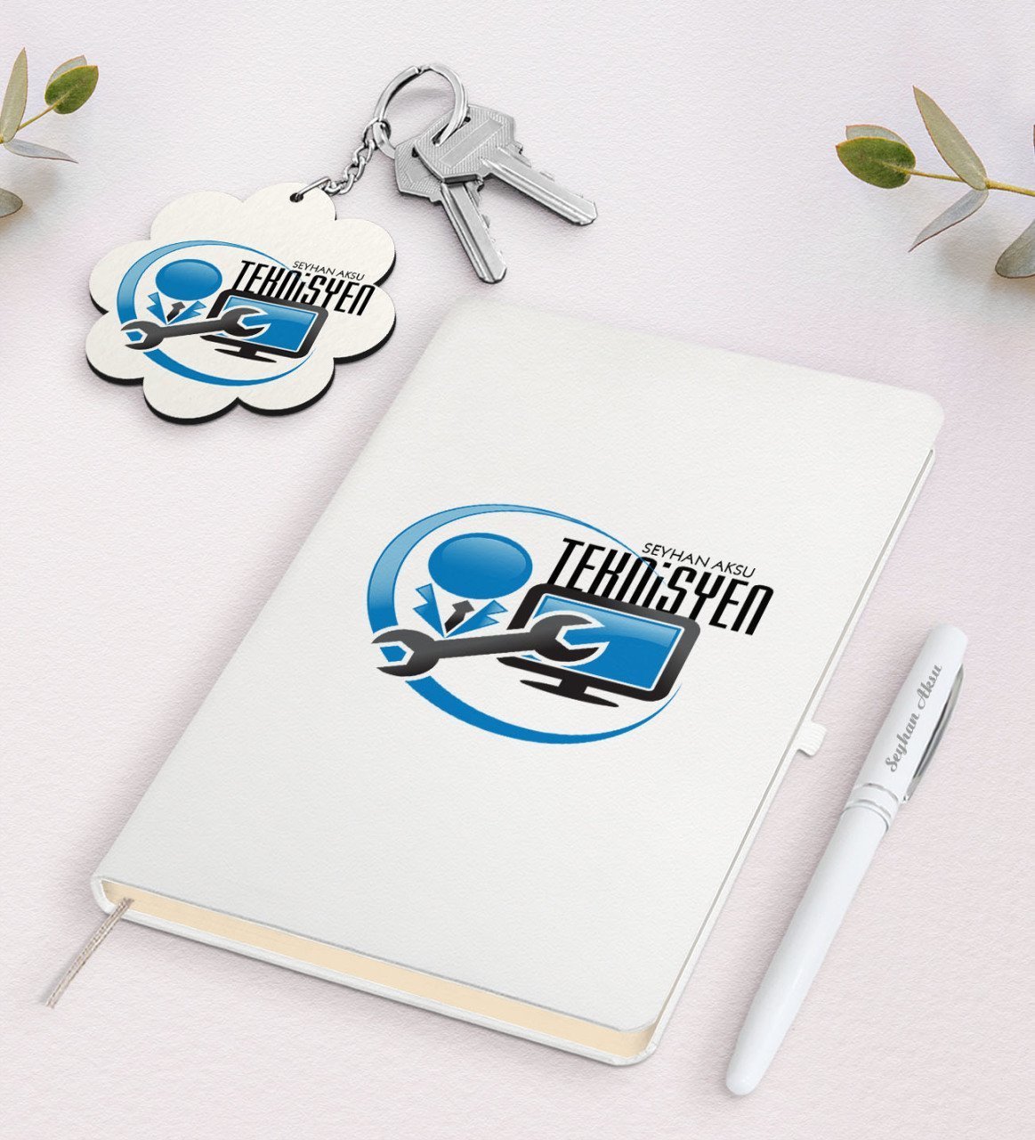 Kişiye Özel Teknisyen Beyaz Defter Kalem Ve Anahtarlık Hediye Seti
