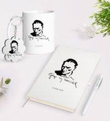 Kişiye Özel Atatürk Temalı Kupa Anahtarlık Beyaz Defter Kalem Hediye Seti-19