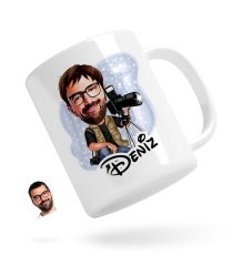 Kişiye Özel Erkek Profesyonel Fotoğrafçı Karikatürlü Beyaz Kupa Bardak-1