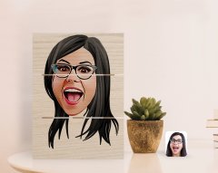 Kişiye Özel Kadın Yüz Karikatürlü Otantik Masaüstü Ahşap Palet Çerçeve-2