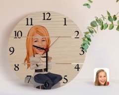 Kişiye Özel Kadın Karikatürlü Otantik Ahşap Palet Saat-101