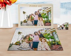 Kişiye Özel Tam Boy Anne ve İkiz Çocuklar Karikatürlü 1000 Parça Profesyonel Puzzle-1