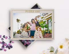 Kişiye Özel Tam Boy Anne ve İkiz Çocuklar Karikatürlü 1000 Parça Profesyonel Puzzle-1