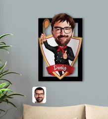 Kişiye Özel İsimli Erkek Master Chef Karikatürlü 3D Ahşap Tablo-1
