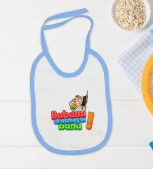 BK Kids Babamı Aratmayın Bana Tasarımlı Mavi Bebek Body Zıbın ve Mama Önlüğü Hediye Seti-1