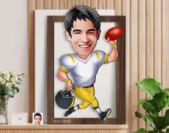 BK Gift Kişiye Özel Amerikan Futbolcusu Karikatürlü 3D Ahşap Tablo-13, Sevgiliye Hediye, Arkadaşa Hediye, Doğum Günü Hediyesi