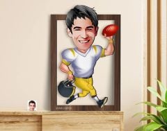 BK Gift Kişiye Özel Amerikan Futbolcusu Karikatürlü 3D Ahşap Tablo-13, Sevgiliye Hediye, Arkadaşa Hediye, Doğum Günü Hediyesi