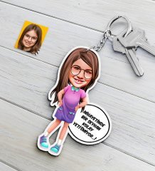 Kişiye Özel Kız Çocuk Kolay Yetişmiyor Karikatürlü Ahşap Anahtarlık-5