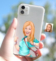 Kişiye Özel Kadın Karikatürlü iPhone 11 İnce Şeffaf Silikon Telefon Kapağı-52