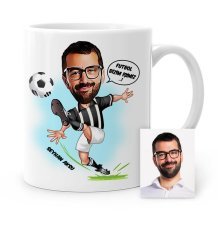 Kişiye Özel Futbolcu Siyah Beyaz Karikatür Beyaz Kupa Bardak - 1