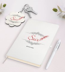 Kişiye Özel Şair Beyaz Defter Kalem Ve Anahtarlık Hediye Seti