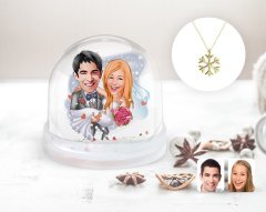 Kişiye Özel Evleniyoruz Karikatürlü Kar Küresi ve Kar Tanesi Kolye-7