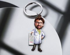 BK Gift Kişiye Özel Doktor Karikatürlü Ahşap Anahtarlık-8 Sevgiliye Hediye, Arkadaşa Hediye, Doğum Günü Hediyesi