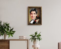 Kişiye Özel Godfather Baba Karikatürlü Doğal Masif Ahşap Çerçeveli Tablo-3