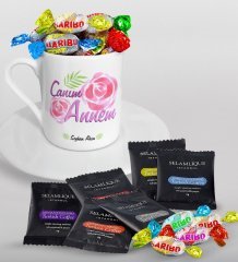 Kişiye Özel Canım Annem Tasarımlı Türk Kahvesi Fincanı Selamlique Karışık Türk Kahvesi ve Haribo Şeker Hediye Seti-15