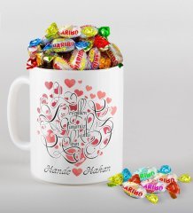 Kişiye Özel Sevgililer Günü Beyaz Kupa ve Haribo Şeker Hediye Seti-1