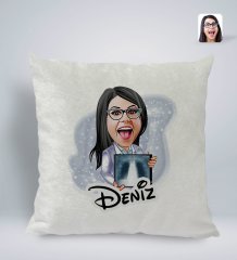 Kişiye Özel İsimli Kadın Radyolojist Karikatürlü Kare Araç Koltuk Yastığı-1