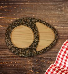 Kişiye Özel Retro Motif Tasarımlı Doğal Ahşap Tabaklı Türk Kahvesi Fincanı Sunum Seti Model 16