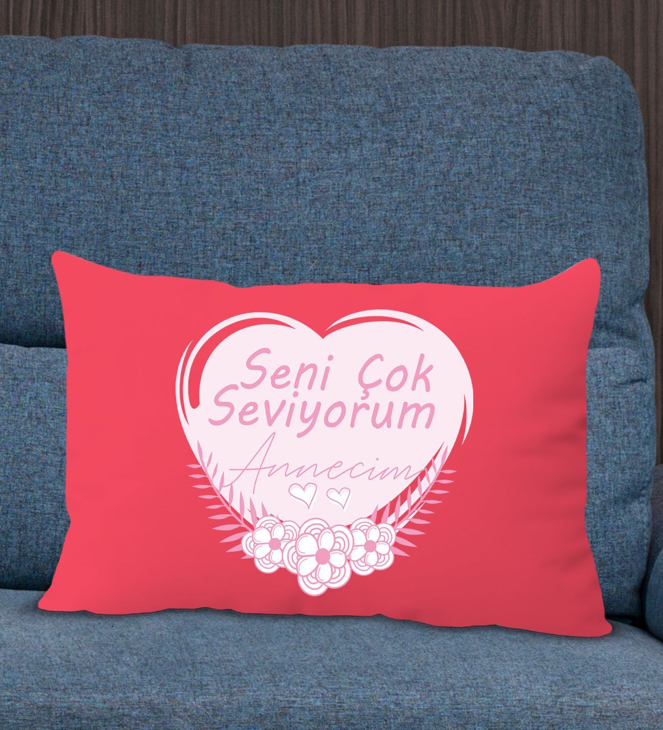 BK Gift Anneler Günü Tasarımlı Premium Kumaş Kırmızı Dikdörtgen Kırlent Yastık, Anneler Günü Hediyesi, Ev Dekorasyonu-1