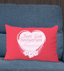 BK Gift Anneler Günü Tasarımlı Premium Kumaş Kırmızı Dikdörtgen Kırlent Yastık, Anneler Günü Hediyesi, Ev Dekorasyonu-1