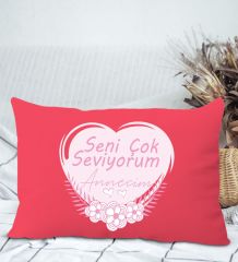 BK Gift Anneler Günü Tasarımlı Premium Kumaş Kırmızı Dikdörtgen Kırlent Yastık, Anneler Günü Hediyesi, Ev Dekorasyonu-1
