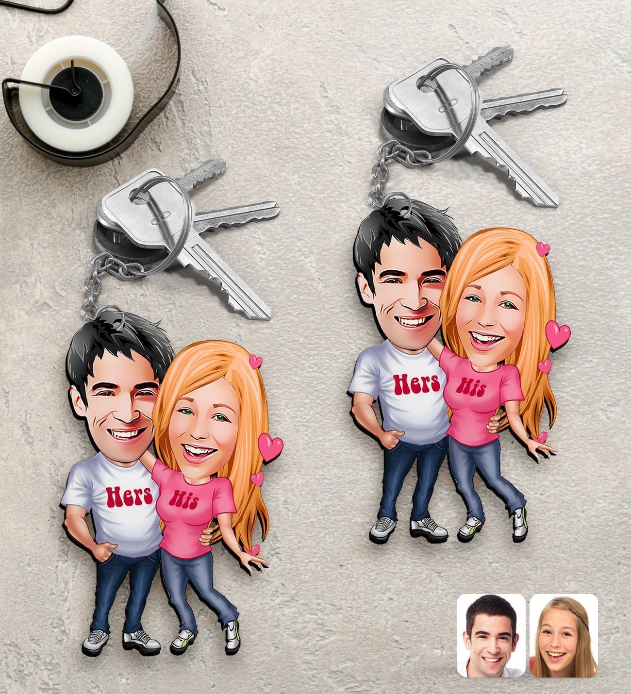BK Gift Kişiye Özel Sevgililer Karikatürlü 2’li Ahşap Anahtarlık Seti-5