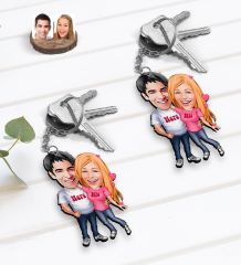 BK Gift Kişiye Özel Sevgililer Karikatürlü 2’li Ahşap Anahtarlık Seti-5