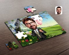 Kişiye Özel Erkek Doğum Günü Karikatürlü Ahşap Puzzle-3