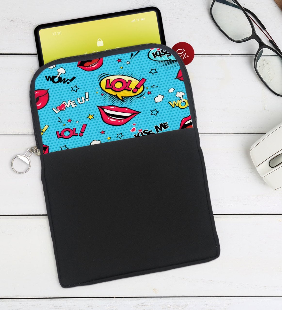 BK Gift Pop Art Tasarımlı Taşınabilir Koruyucu Tablet Kılıfı & Organizer Çanta - Siyah-6