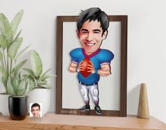 BK Gift Kişiye Özel Amerikan Futbolcusu Karikatürlü 3D Ahşap Tablo-12, Sevgiliye Hediye, Arkadaşa Hediye, Doğum Günü Hediyesi