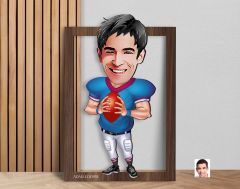 BK Gift Kişiye Özel Amerikan Futbolcusu Karikatürlü 3D Ahşap Tablo-12, Sevgiliye Hediye, Arkadaşa Hediye, Doğum Günü Hediyesi