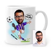Kişiye Özel Futbolcu Sarı Lacivert Karikatür Beyaz Kupa Bardak - 1