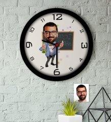 Kişiye Özel Erkek Fen Bilimleri Öğretmeni Karikatürlü Ahşap Duvar Saati-2