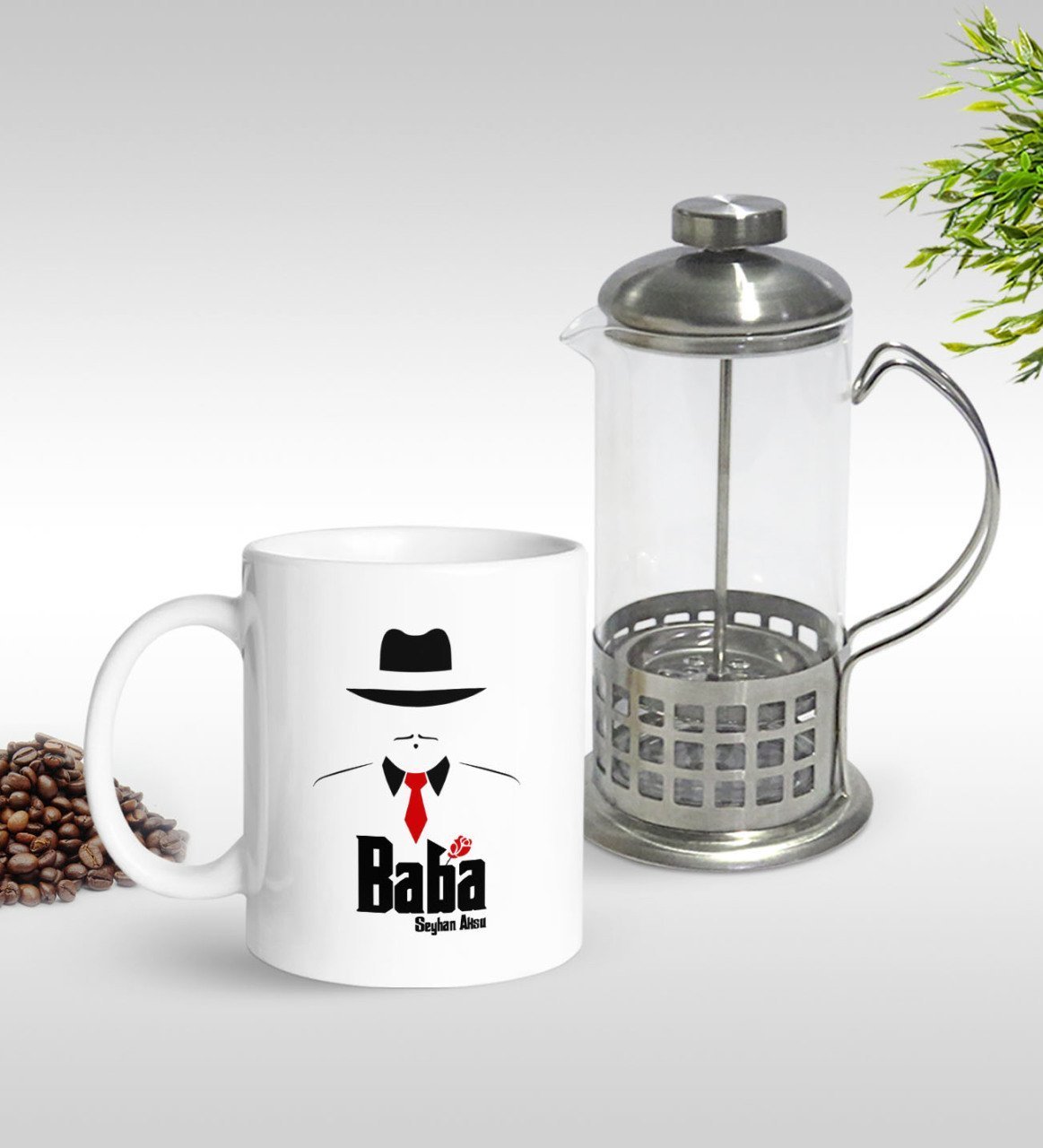 Kişiye Özel Baba Godfather Tasarımlı Kupa & French Press Seti-17