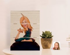 Kişiye Özel Kadın Yoga Karikatürlü Otantik Masaüstü Ahşap Palet Çerçeve-2