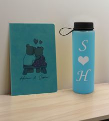 BK Gift Sevgiliye Özel İsimli Turkuaz Defter ve Cam Matara Hediye Seti-3, Sevgiliye Hediye, Sevgililer Günü, Yeni İş Hediyesi
