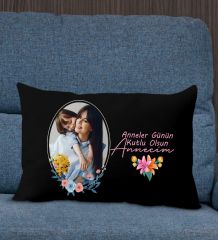 BK Gift Kişiye Özel Fotoğraflı Anneler Günü Tasarımlı Premium Kumaş Siyah Dikdörtgen Kırlent Yastık, Anneler Günü Hediyesi, Ev Dekorasyonu-1