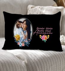 BK Gift Kişiye Özel Fotoğraflı Anneler Günü Tasarımlı Premium Kumaş Siyah Dikdörtgen Kırlent Yastık, Anneler Günü Hediyesi, Ev Dekorasyonu-1