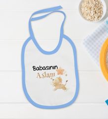 BK Kids Babasının Aslanı Tasarımlı Mavi Bebek Body Zıbın ve Mama Önlüğü Hediye Seti-1