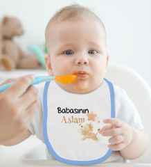 BK Kids Babasının Aslanı Tasarımlı Mavi Bebek Body Zıbın ve Mama Önlüğü Hediye Seti-1