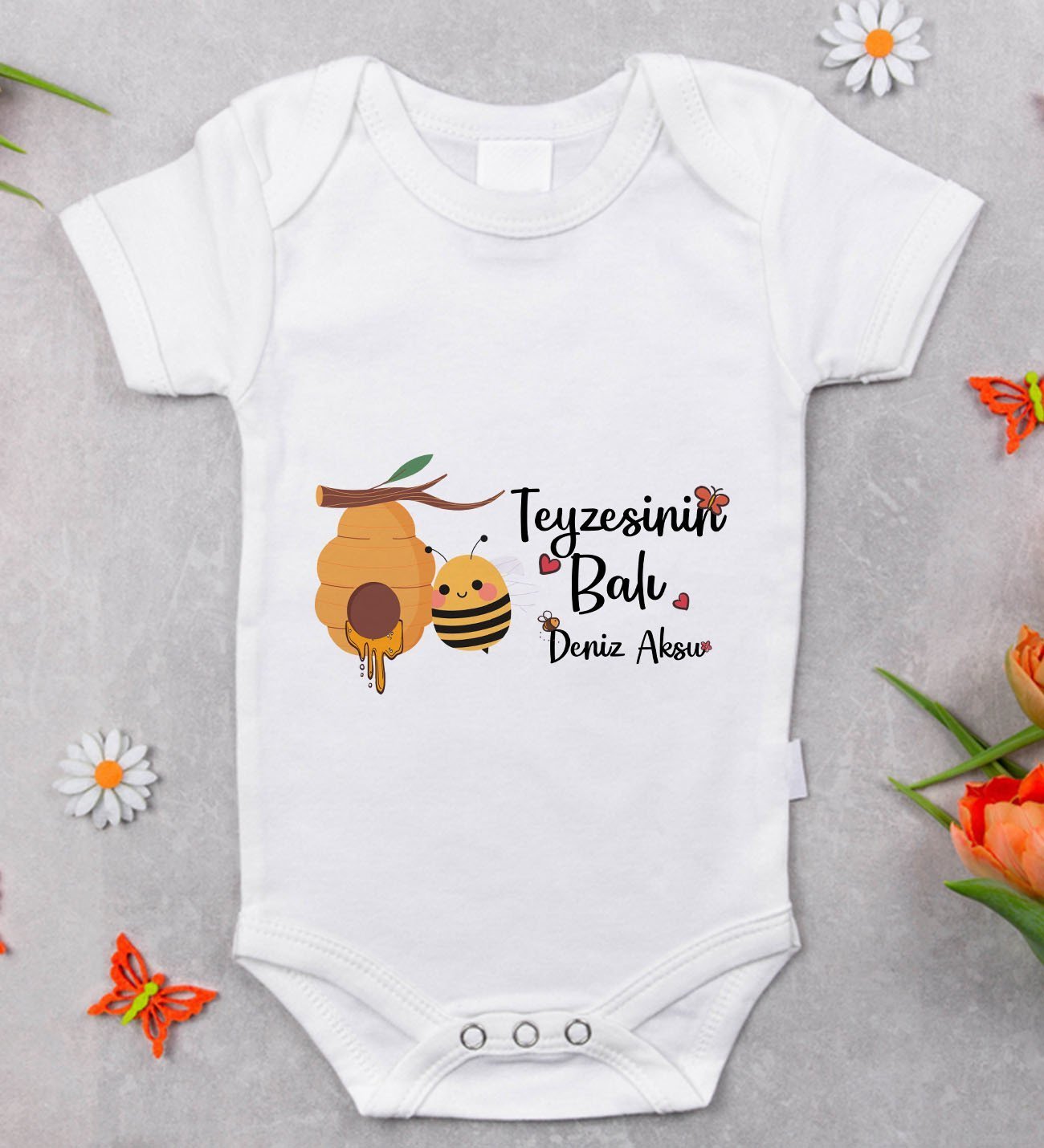 BK Kids İsimli Teyzesinin Balı Tasarımlı Bebek Body Zıbın - Model 1