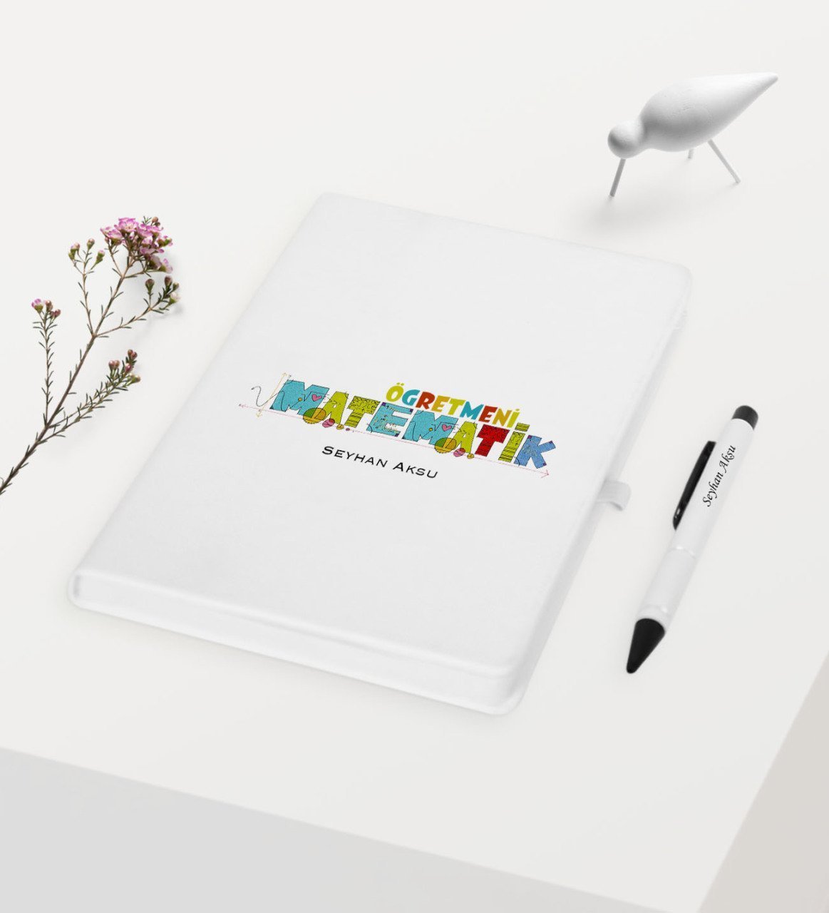 Kişiye Özel Matematik Öğretmeni Temalı Beyaz Defter Kalem Hediye Seti - 2