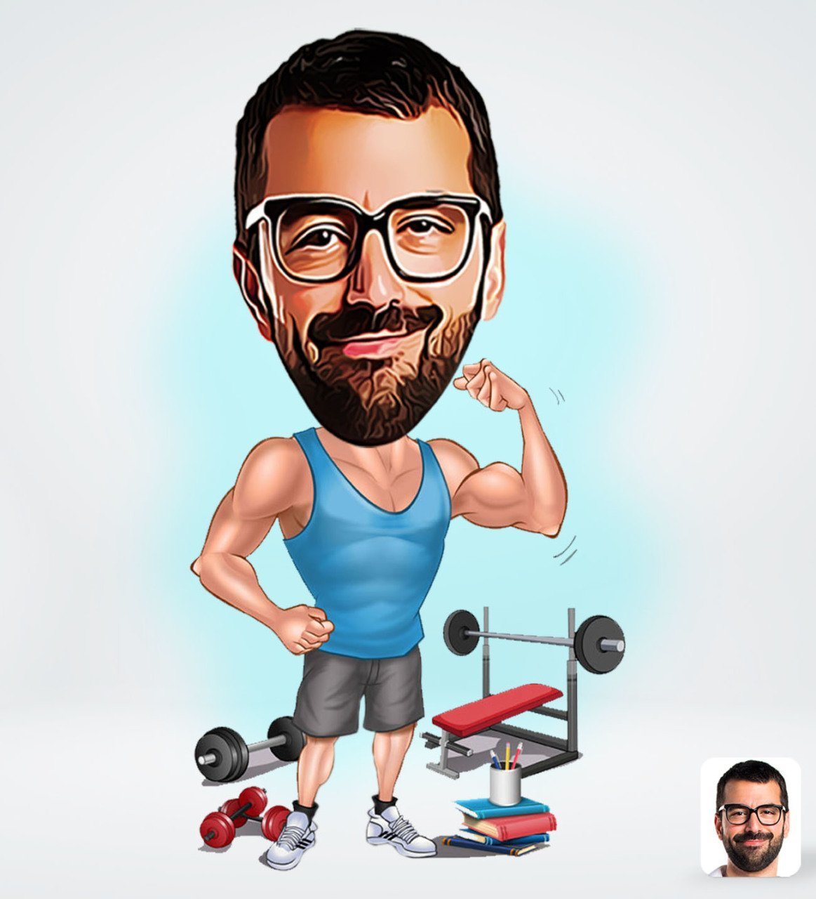 Kişiye Özel Erkek Fitnesscı Tasarımlı Dijital Karikatür-1