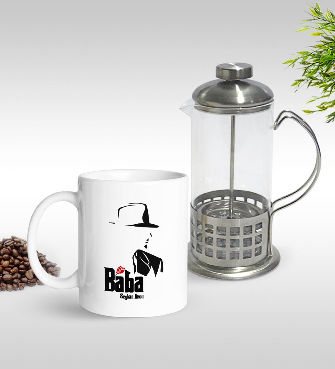 Kişiye Özel Baba Godfather Tasarımlı Kupa & French Press Seti-16